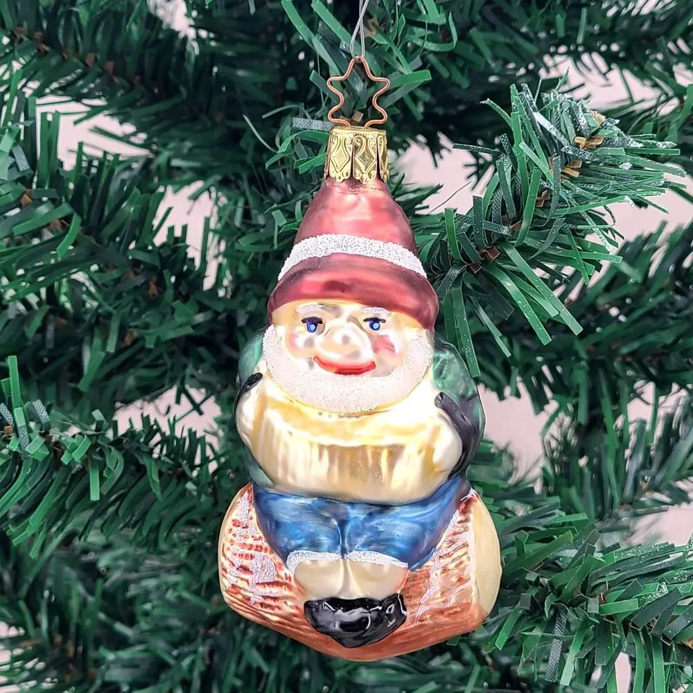 Old World Christmas Ornament GNOME Playing Accordion on Log Inge-Glas Germany